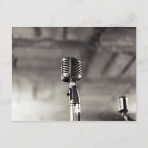 Vintage Black and White Audiophile Microphone Postcard