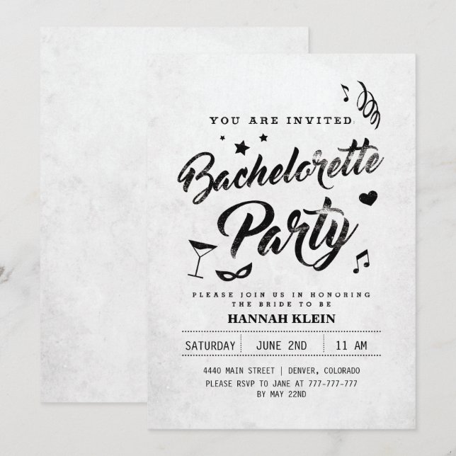 Vintage Black and White Bachelorette Invitation (Front/Back)