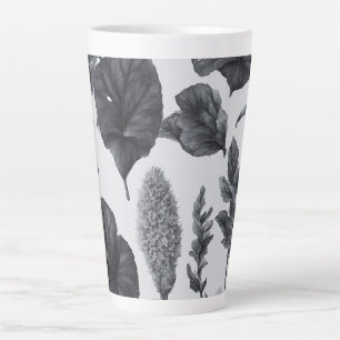 Vintage Black and White Botanical design large Latte Mug