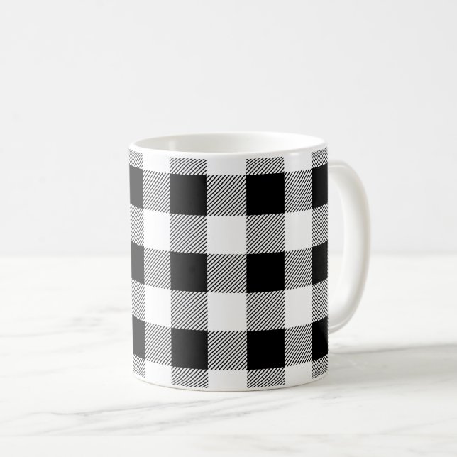 Vintage Black and White Buffalo Plaid Coffee Mug (Front Right)
