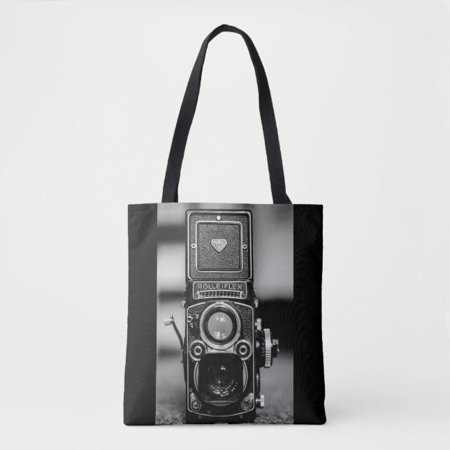 Vintage black and white camera photograph tote bag (Front)