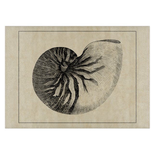 Vintage Black and White Conch Shell Cutting Board (Front)