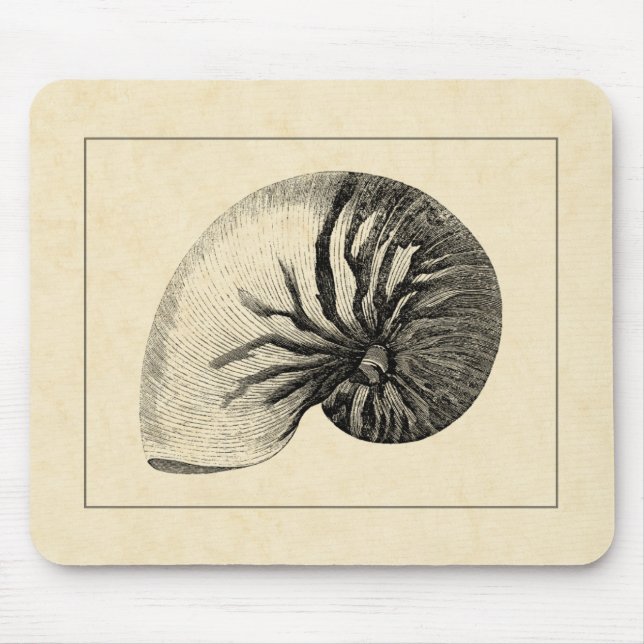 Vintage Black and White Conch Shell Mouse Mat (Front)