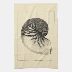 Vintage Black and White Conch Shell Tea Towel
