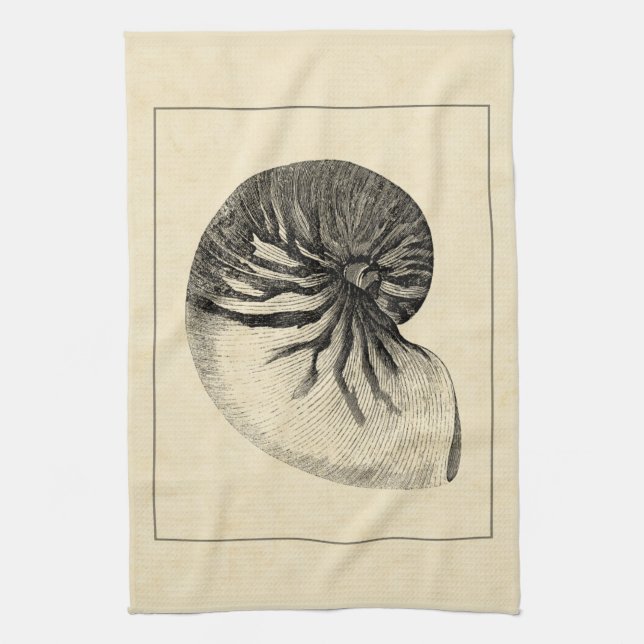 Vintage Black and White Conch Shell Tea Towel (Vertical)