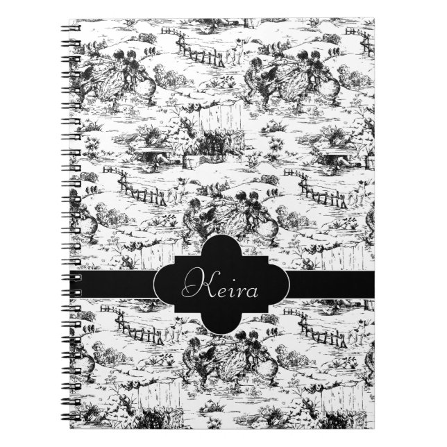 Vintage Black and White Country Toile Notebook (Front)