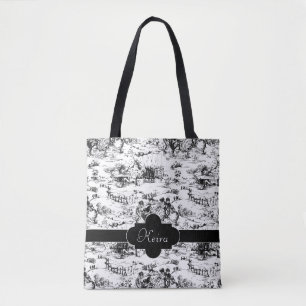Vintage Black and White Country Toile Tote Bag