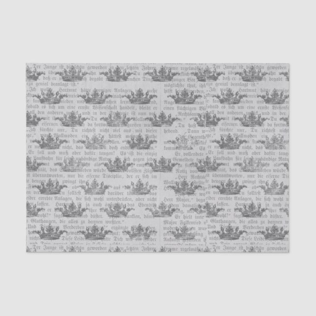 Vintage Black and White Crown Pattern Tissue Paper (Front)
