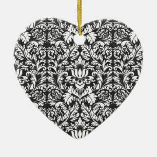 Vintage Black and White Damask Lace Brocade Ceramic Tree Decoration
