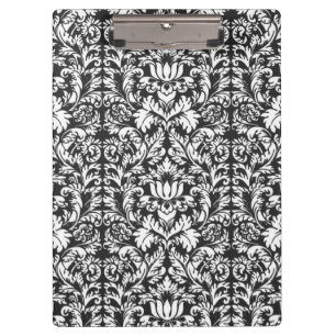 Vintage Black and White Damask Lace Brocade Clipboard