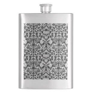 Vintage Black and White Damask Lace Brocade Hip Flask