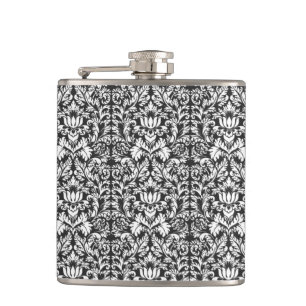 Vintage Black and White Damask Lace Brocade Hip Flask