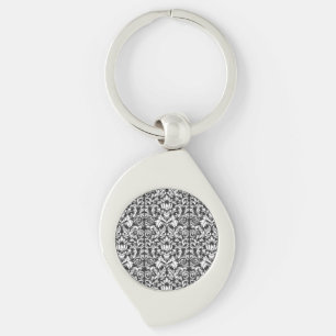 Vintage Black and White Damask Lace Brocade Key Ring