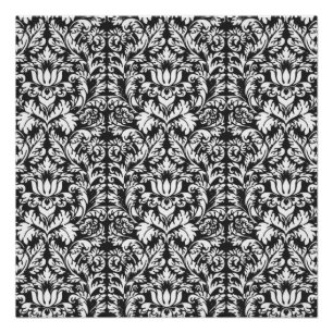 Vintage Black and White Damask Lace Brocade Poster