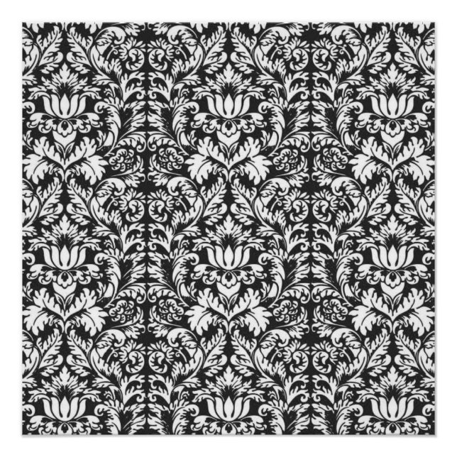 Vintage Black and White Damask Lace Brocade Poster (Front)