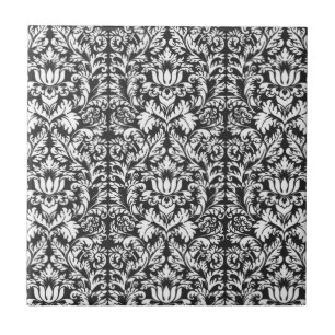 Vintage Black and White Damask Lace Brocade Tile