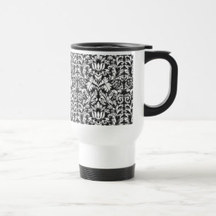Vintage Black and White Damask Lace Brocade Travel Mug