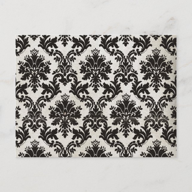 Vintage Black and White Damask Wallpaper Postcard (Front)