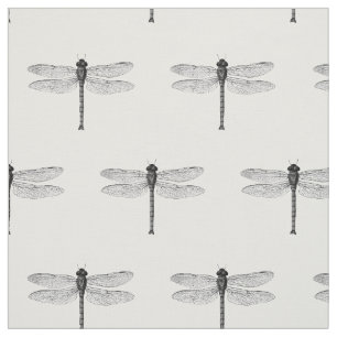 Vintage Black and White Dragonfly Illustration Fabric
