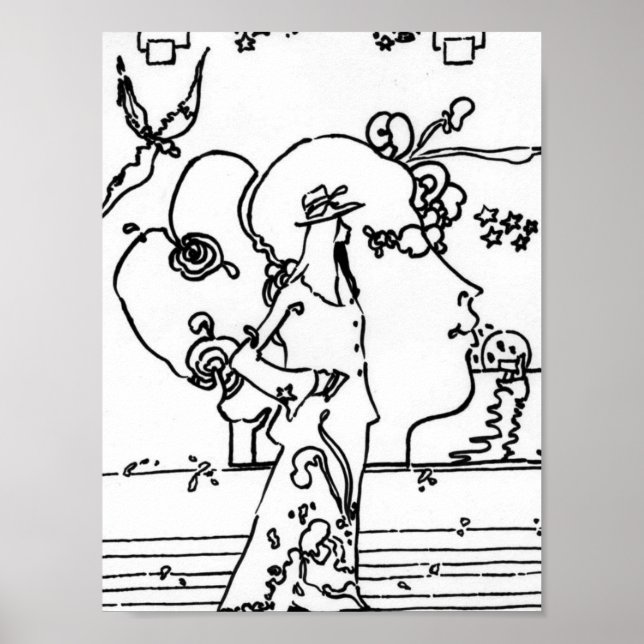 Vintage black and white drawing figure profile poster (Front)