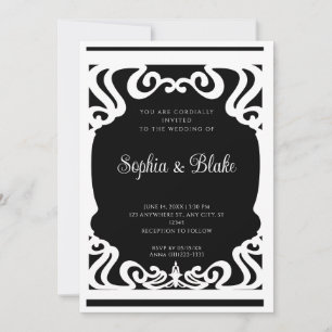 Vintage Black and White Elaborate Art Deco Wedding Invitation