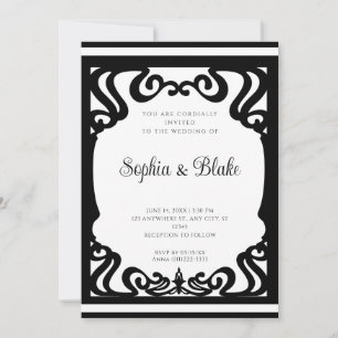 Vintage Black and White Elaborate Art Deco Wedding Invitation