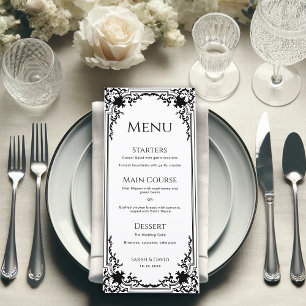 Vintage Black and White Elegant Antique Wedding  Menu