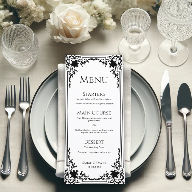 Vintage Black and White Elegant Antique Wedding  Menu (Creator Uploaded)