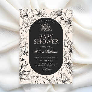 Vintage black and white elegant floral baby shower invitation