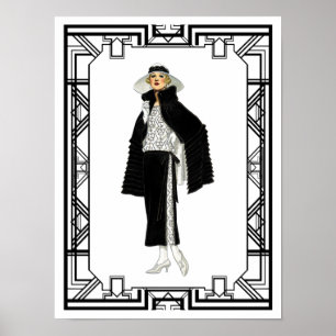 Vintage Black and White Flapper Fashion Art Poster