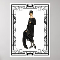 Vintage Black and White Flapper Illustration