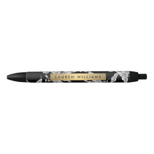 Vintage Black and White Floral Pattern Black Ink Pen