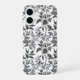 Vintage Black and White Floral Pattern Ferns iPhone 16 Case