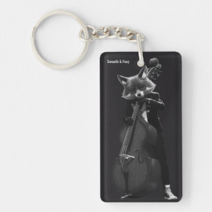 Vintage Black and White Fox Bass Player Keychain