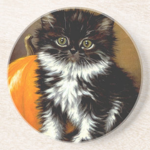 Vintage Black and White Halloween Cat Coaster