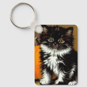 Vintage Black and White Halloween Cat Key Ring