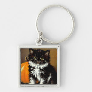 Vintage Black and White Halloween Cat Key Ring