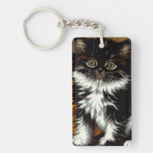 Vintage Black and White Halloween Cat Key Ring