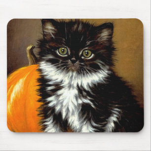 Vintage Black and White Halloween Cat Mouse Mat