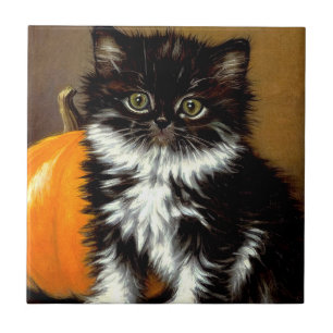 Vintage Black and White Halloween Cat Tile