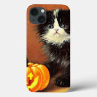 Vintage Black and White Halloween Kitten