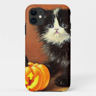 Vintage Black and White Halloween Kitten iPhone 11 Case