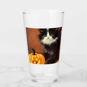 Vintage Black and White Halloween Kitten Glass