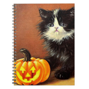 Vintage Black and White Halloween Kitten Notebook