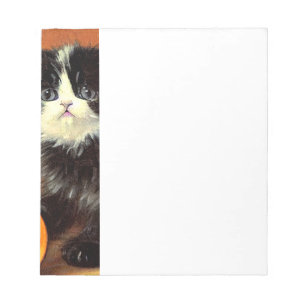 Vintage Black and White Halloween Kitten Notepad