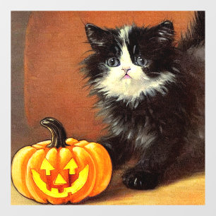 Vintage Black and White Halloween Kitten Window Cling