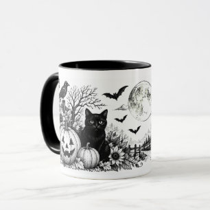 Vintage Black and White Halloween Mug 