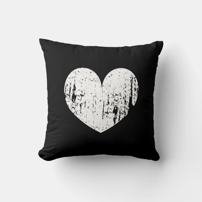 Vintage black and white heart throw pillow cushion (Front)