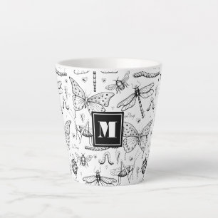 Vintage Black and White Insect Drawing Latte Mug