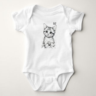 Vintage Black and White Kitten Baby Bodysuit